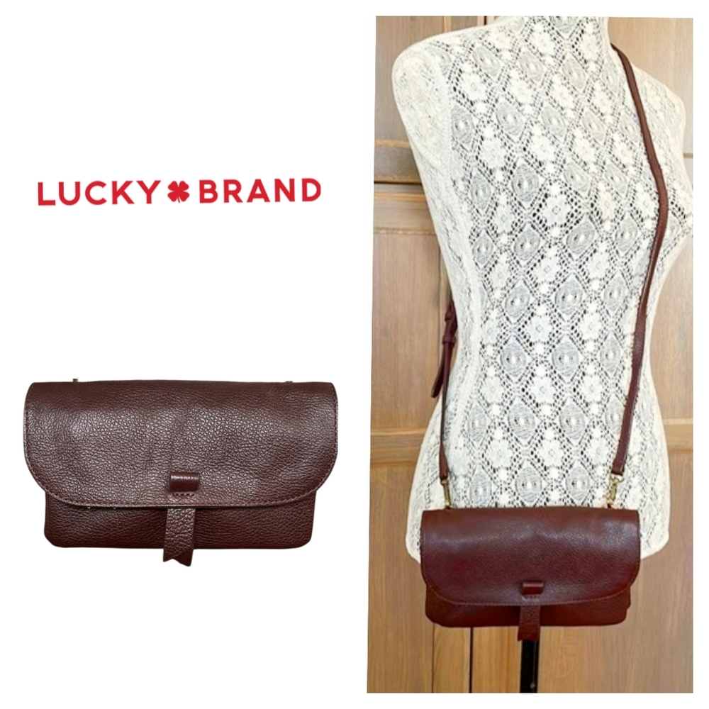Vintage Y2K Lucky Brand Bordeaux Pebbled Leather Jill Convertible Crossbody Bag